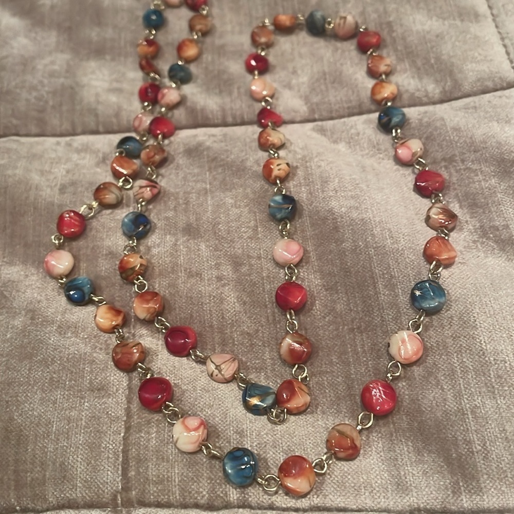 Colorful Lightweight Beaded Necklace 34” - Picture 3 of 6